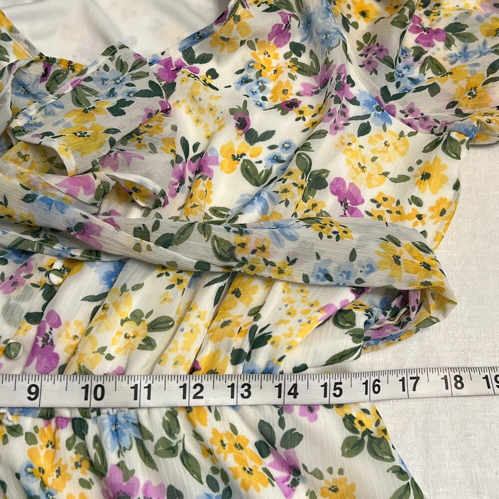 Calvin Klein Women's Midi Dress Floral Short Sleeve Belted Size 14 Elastic Waist - Picture 8 of 11